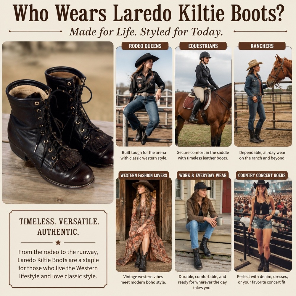 Black Leather‎ Lace Up Kiltie Boots Western Fringe Work Combat Boots Womens USA
